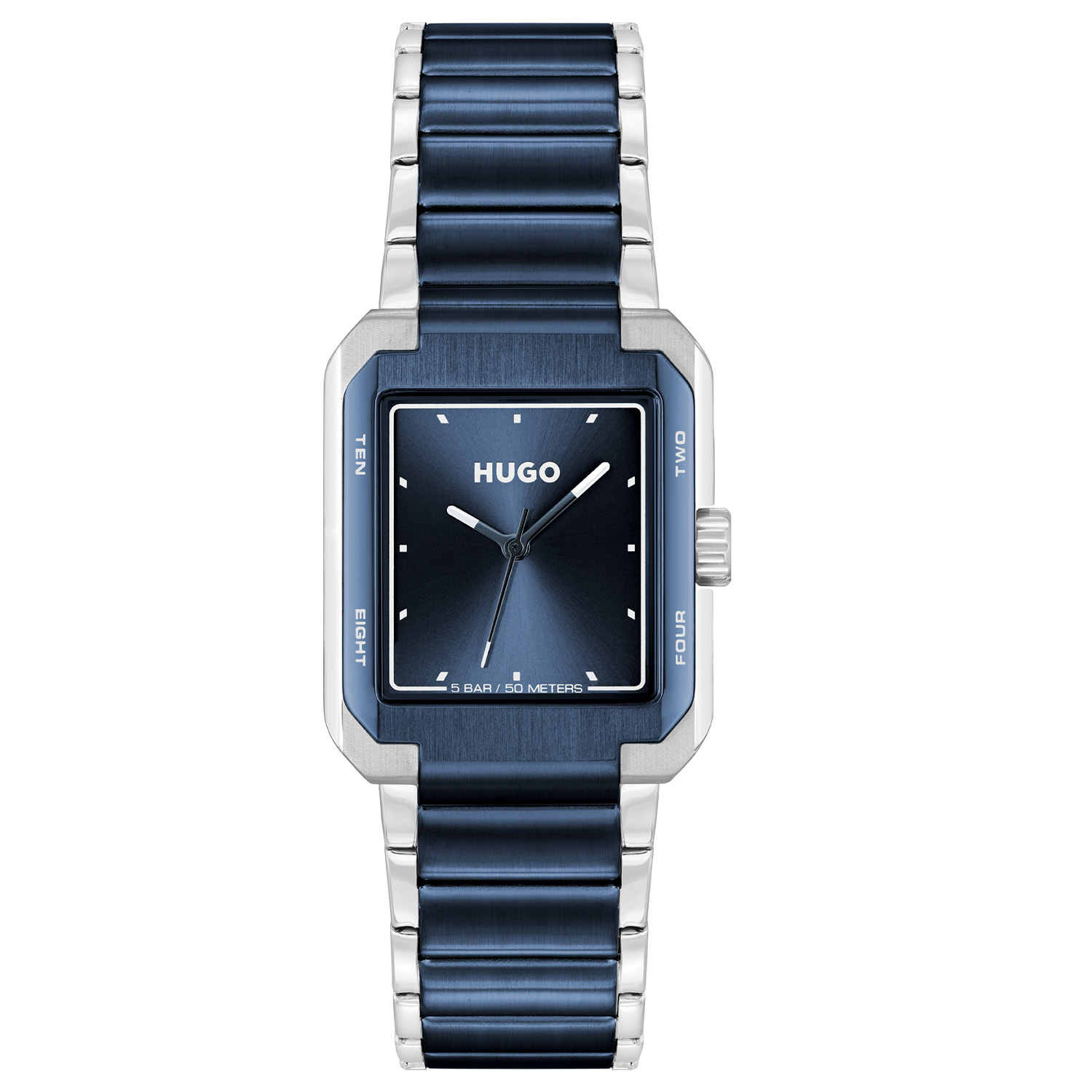 Dit HUGO horloge uit de THRIVE ANALOG  serie met artikelnr. HU1530382 is ontworpen voor de man met durf en die volledig zichzelf is in zijn eigen unieke stijl. Het herenhorloge kenmerkt zich door zijn rechthoekige stalen horlogekast met blauwe bezel. Het ontwerp is opvallend vanwege zijn stoere 'kijk mij nou eens' uitstaling, de miniscule streepjes op de uren en de lumibrite op de wijzers op een blauwe wijzerplaat. Aan de kast zit een tweekleurige schakelband, de band is staal en heeft een blauwe band in het midden. Het nette ogende herenhorloge heeft een mineraalglas, een afmeting van 30x40mm is 5ATM.

HET MERK:
Het merk HUGO presenteert eigentijdse en vooruitstrevende designs volgens de laatste fashion trends waarmee mensen worden gestimuleerd om zichzelf te zijn. Scherp maatwerk en casual horloges gecombineerd met een progressieve attitude. HUGO horloges zijn er voor de urban en ruimdenkende man die de leiding durft te nemen. De enige regel van de HUGO-man als het om stijl gaat: zijn authentieke zelf en niets anders.

Maak kennis met de nieuwe horlogecollectie van HUGO.

SPECIFICATIES:
- Mineraalglas
- Rechte kastvorm, 30x40mm
- Stalen horlogekast
- Blauwe wijzerplaat
- Stalen schakelband
- 5ATM