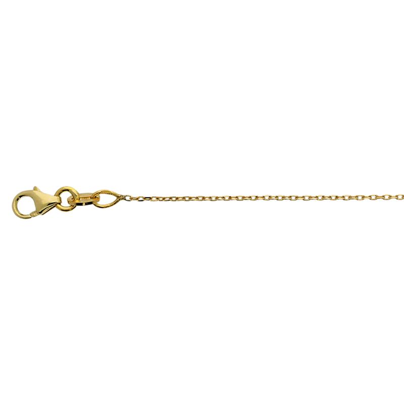 14k geelgouden lengtecollier in anker schakel. Het collier is op twee lengtes te dragen door middel van een extra oog, op 42 en 45cm
