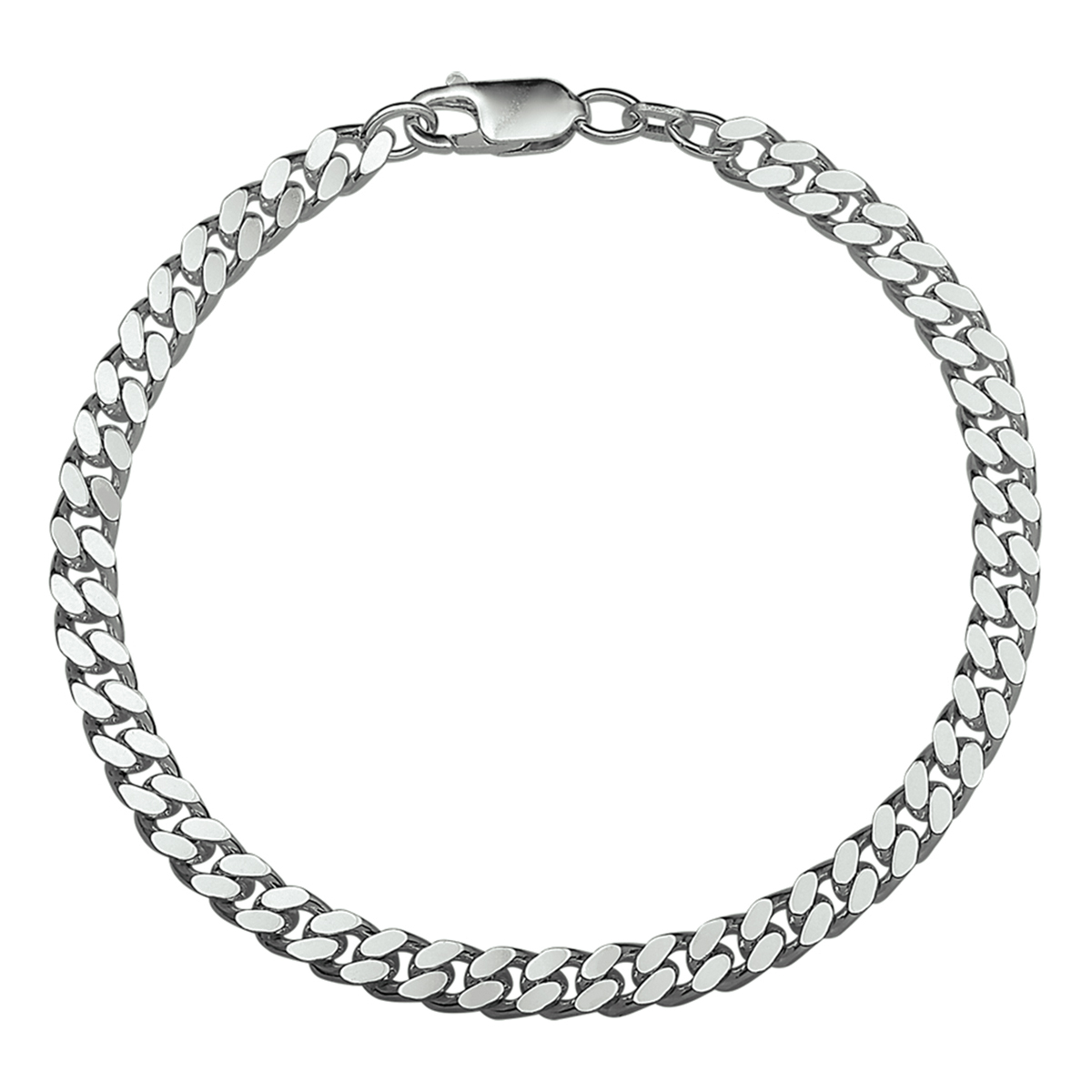 Zilveren lengte artikel met geslepen gourmette schakel. De schakelbreedte is 4.8mm.