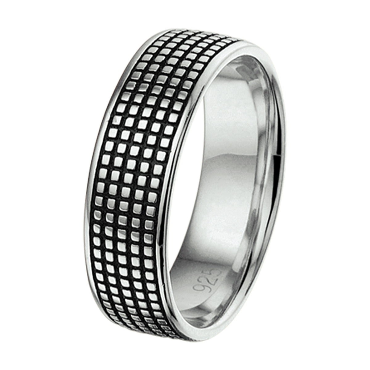 Beschrijving: Geoxideerd zilveren ring. 
Uniekenummer serie: 34763
Verpakt per: 1
Doelgroep: heren
Ringmaat: 19.75 mm (62)
Hoogte: 6.5 mm