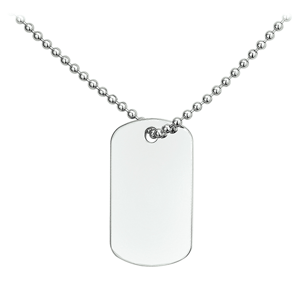 Gerhodineerd zilveren collier met een dogtag, met een dikte van 0.7mm. De schakelbreedte bedraagt 2.0mm.