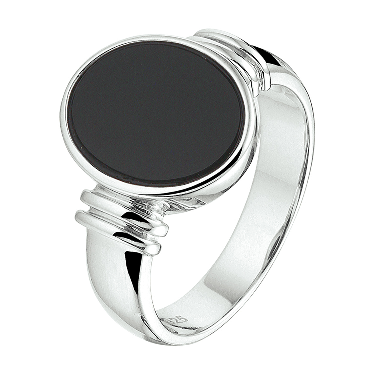 Stijlvolle gerhodineerd zilveren ring met een onyx steen en een poli afwerking. Info: Gerhodineerd zilver is door de rhodiumlaag beter bestand tegen verkleuren en krassen.