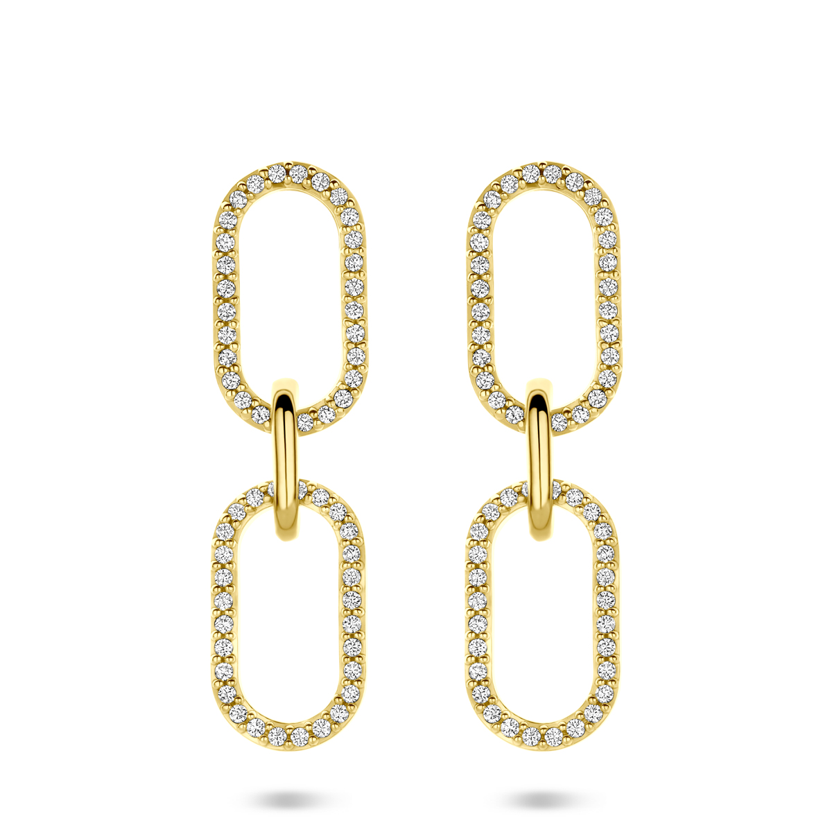 Verguld 925 zilveren oorhangers met zirkonia. De oorhangers hebben een totale hoogte van 33mm. Geen garantie op plating.