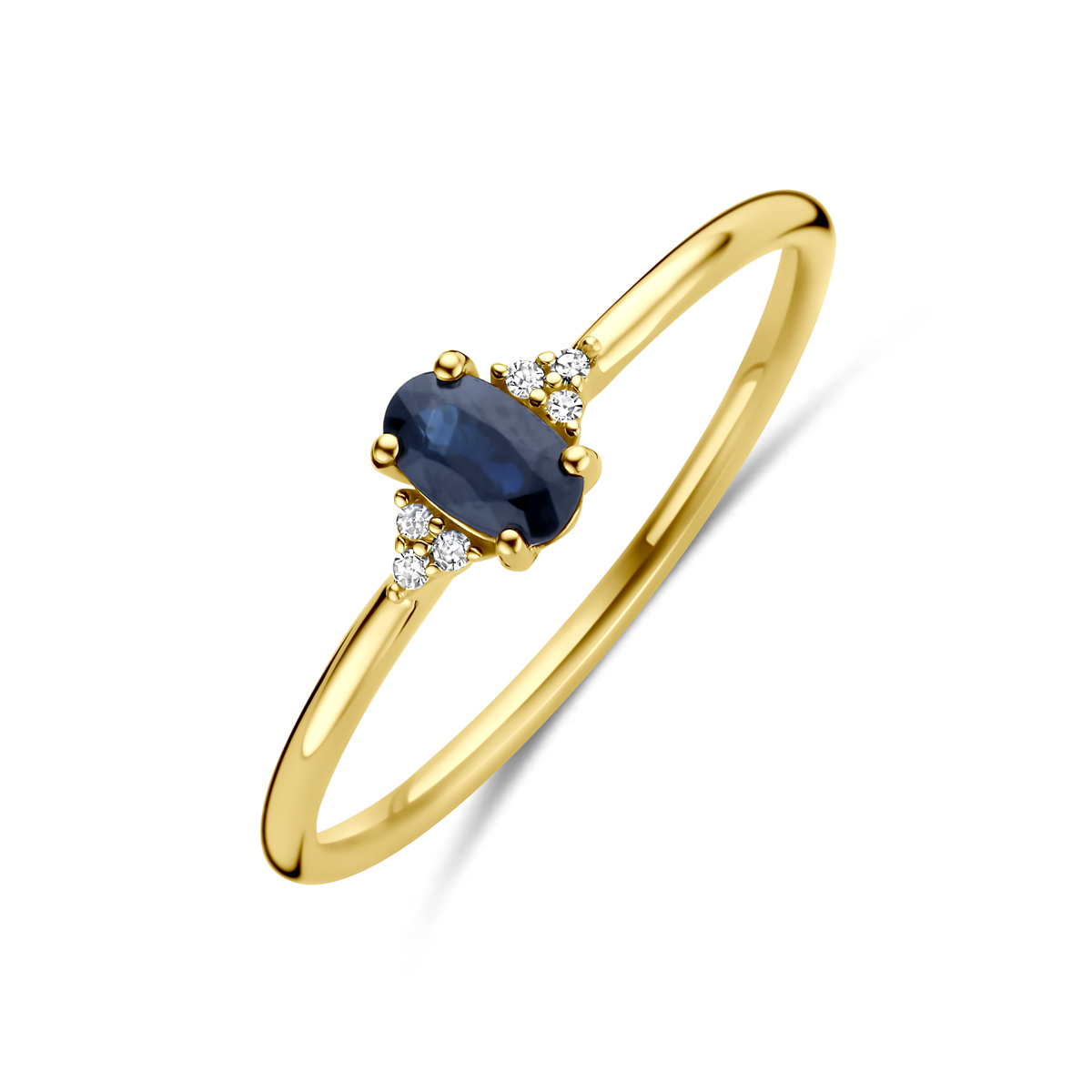 Gouden ring 40.34211 | Saffier 5,0x3,0 mm | Diamant 0.02ct H SI | maat 17