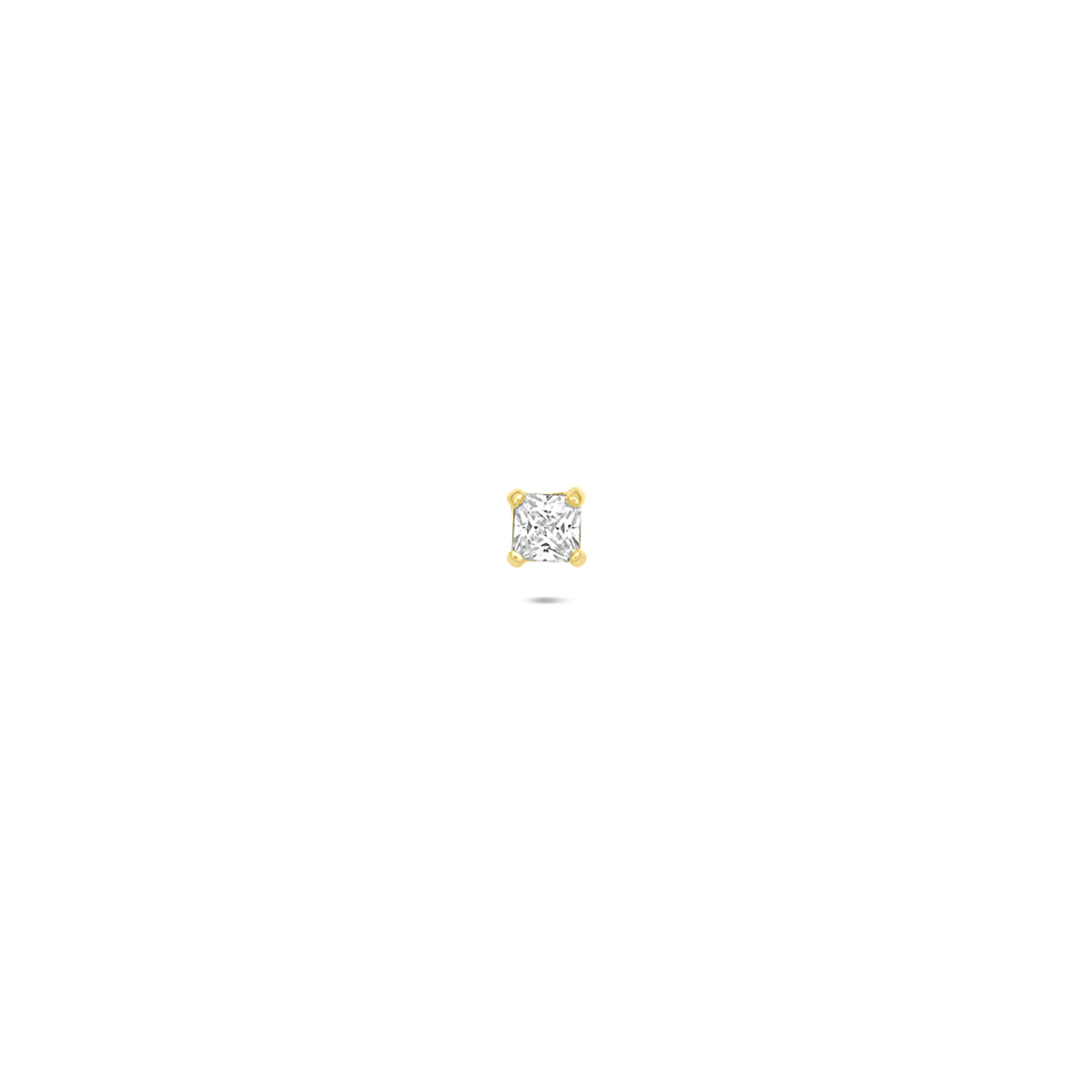 14k Geelgouden flat back piercing uitgevoerd met zirkonia en heeft een afmeting van 2.5x2.5mm.