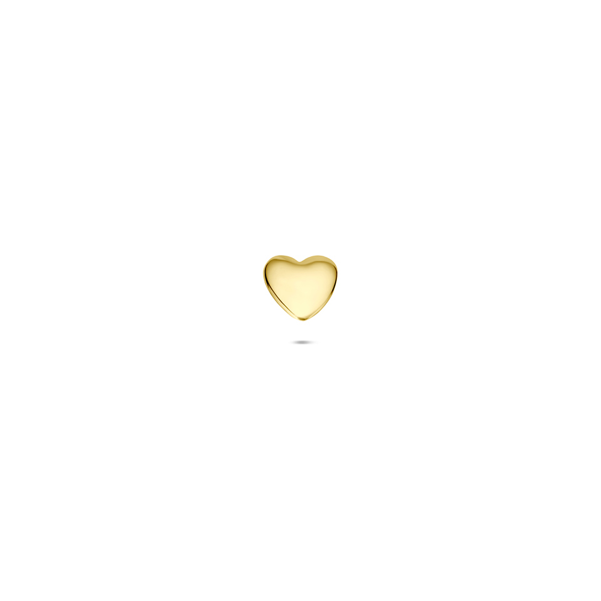 14k Geelgouden flat back piercing met een hartje en een afmeting van 4x4mm.