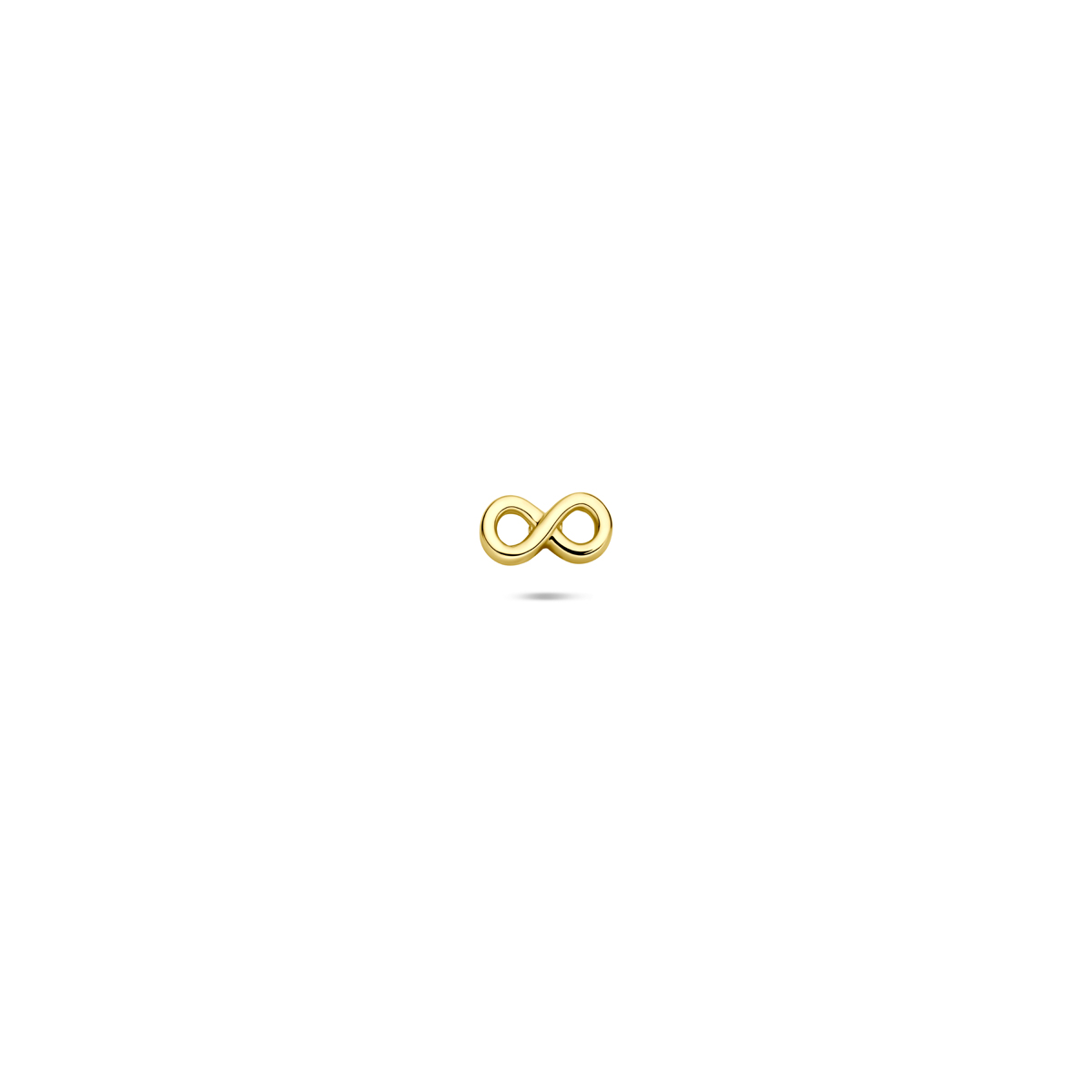 14k Geelgouden flat back piercing met infinity en een afmeting van 2.5x5mm.