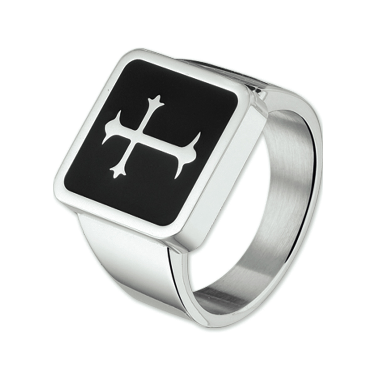Beschrijving: Stalen zegelring met een kruis. 
Uniekenummer serie: 27064
Verpakt per: 1
Doelgroep: heren
Ringmaat: 20.25 mm (64)
Breedte: 17 mm