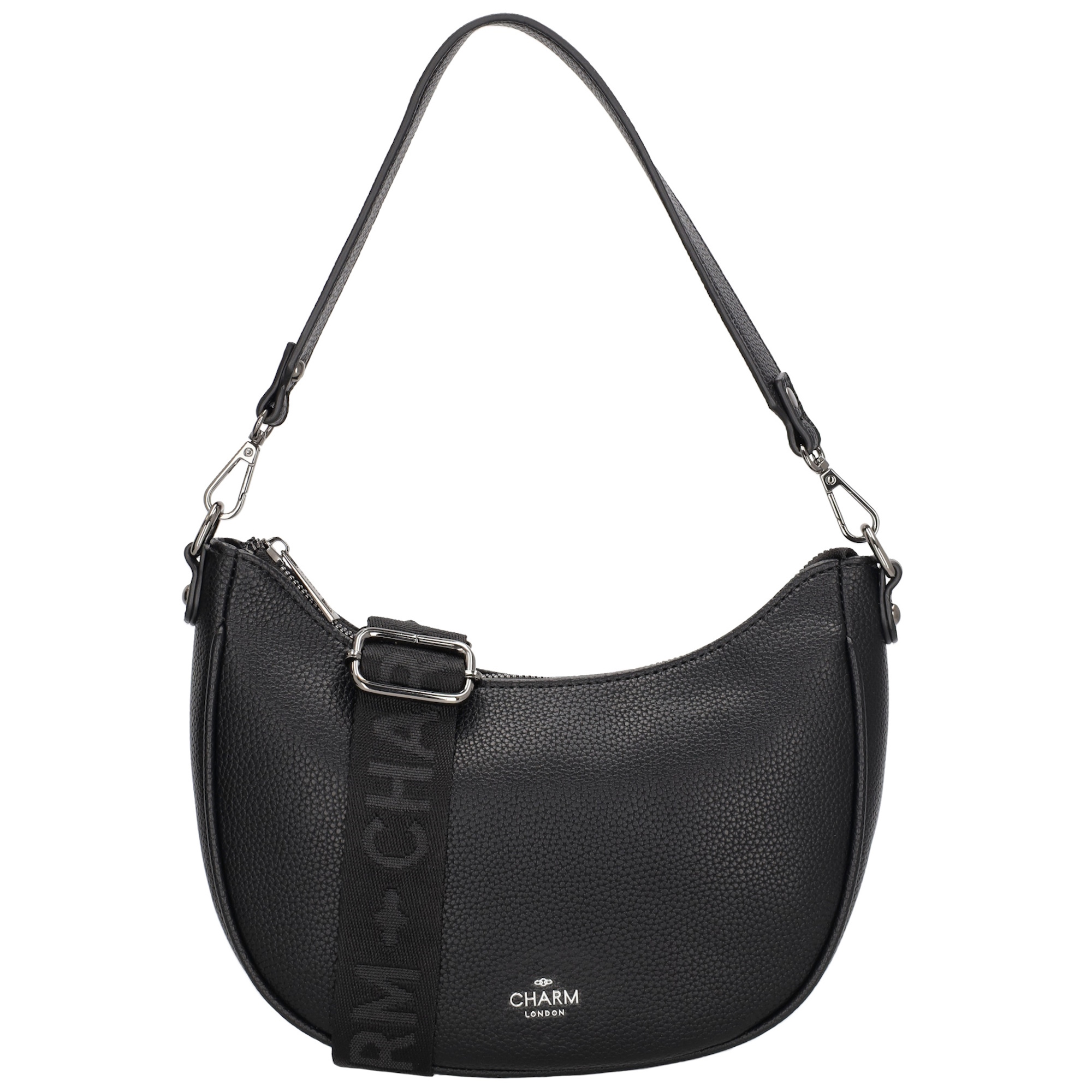 Deze compacte Charm London tas is perfect voor iedereen die houdt van stijl en gemak! Met haar subtiele formaat is ze ideaal voor een dagje uit of een avondje weg. De trendy halvemaanvorm en brede band met logo geven een moderne uitstraling. Verkrijgbaar in meerdere kleuren, zodat je altijd de perfecte match vindt. Klein maar krachtig, deze tas is een echte must-have!