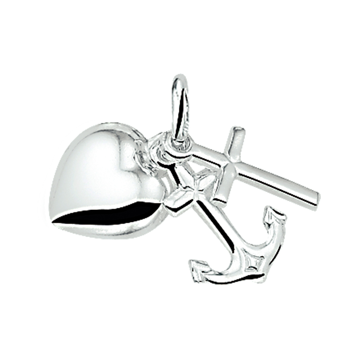 Zilveren hanger met geloof, hoop en liefde bedels. 
