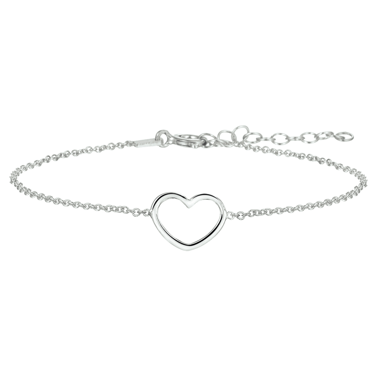 zilveren armband, anker+ open hart 16+3cm
