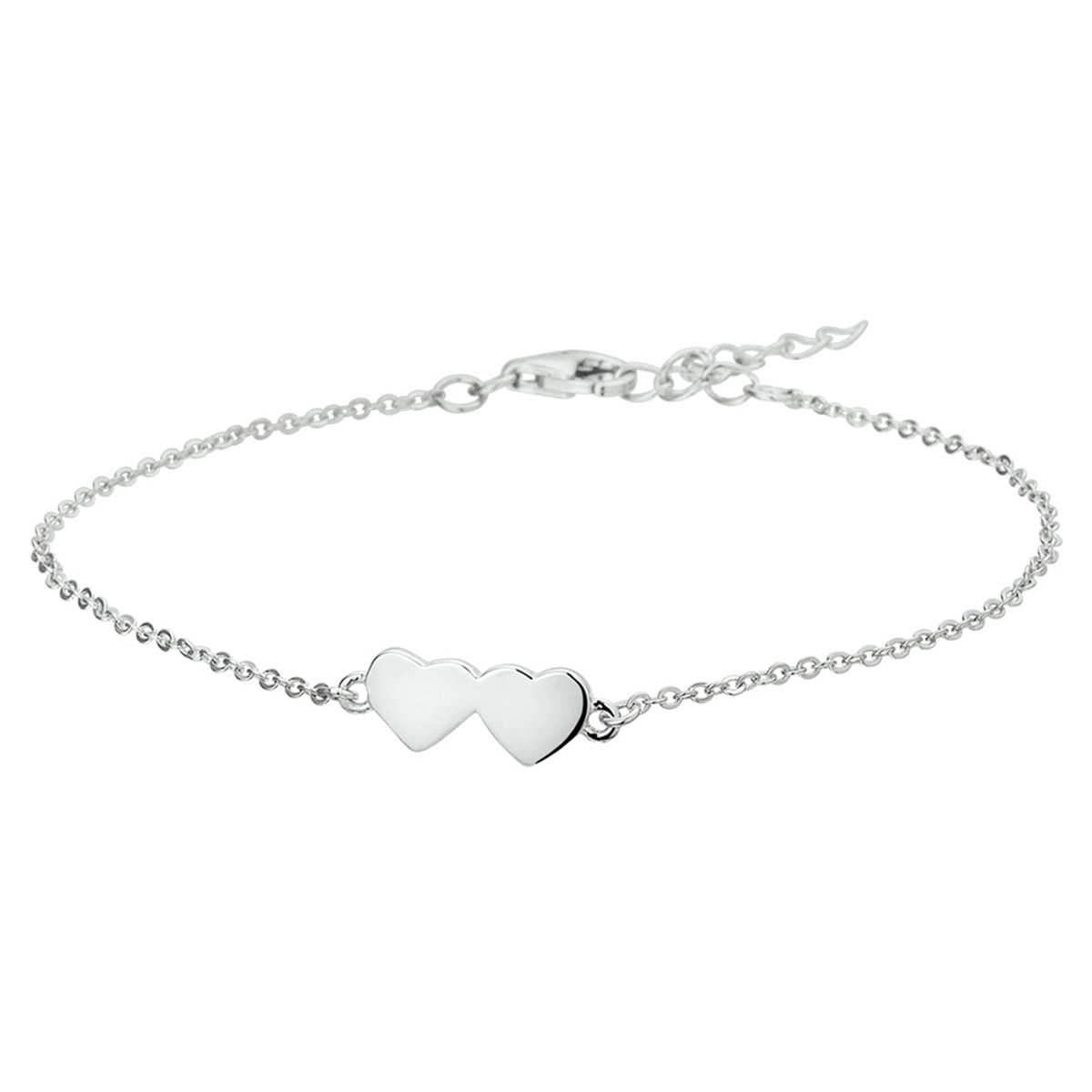 Gerhodineerd zilveren 1.3mm anker armband met een lengte van 16cm en een extensie van 3cm uitgevoerd met 2 hartjes van 6x13mm. De armband is te combineren met bijpassende sieraden uit onze collectie.