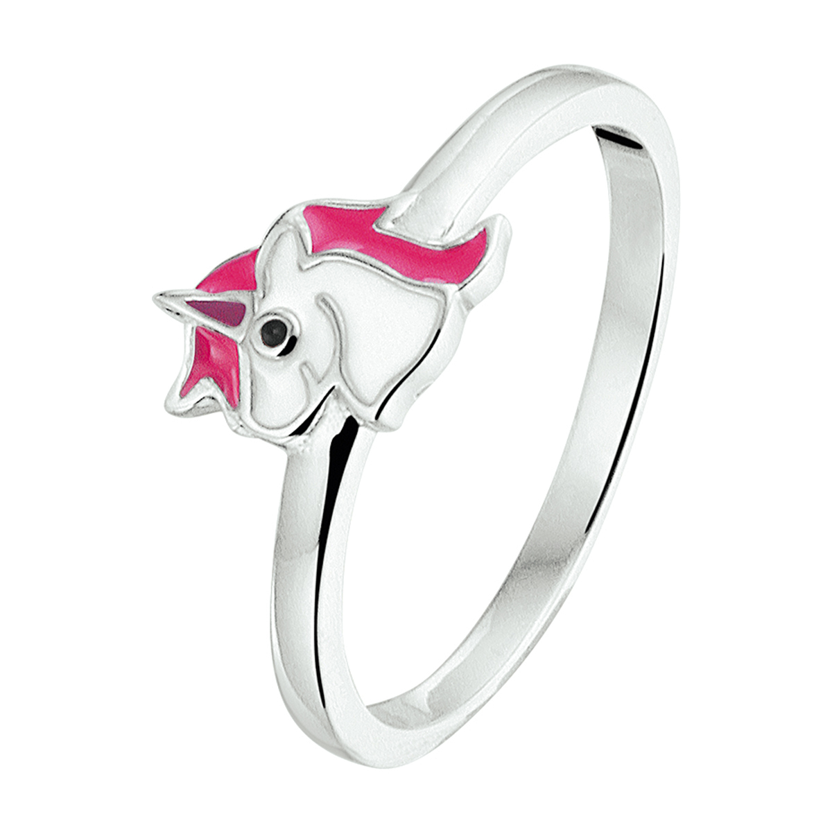 zilveren kinderring, wit/roze unicorn mt13,5