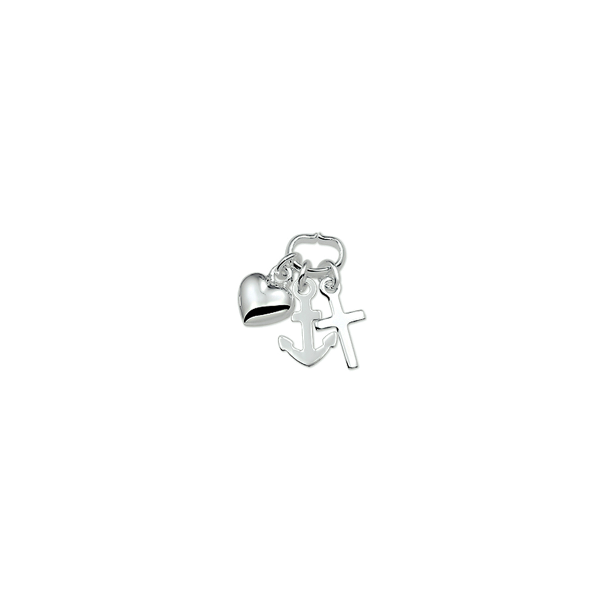 Zilver gerhodineerde hanger met hoop, geloof en liefde bedels.