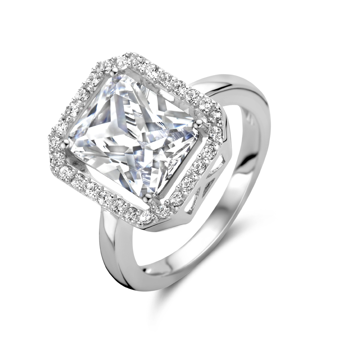 Zilver ring halo met zirkonia mt 17.75