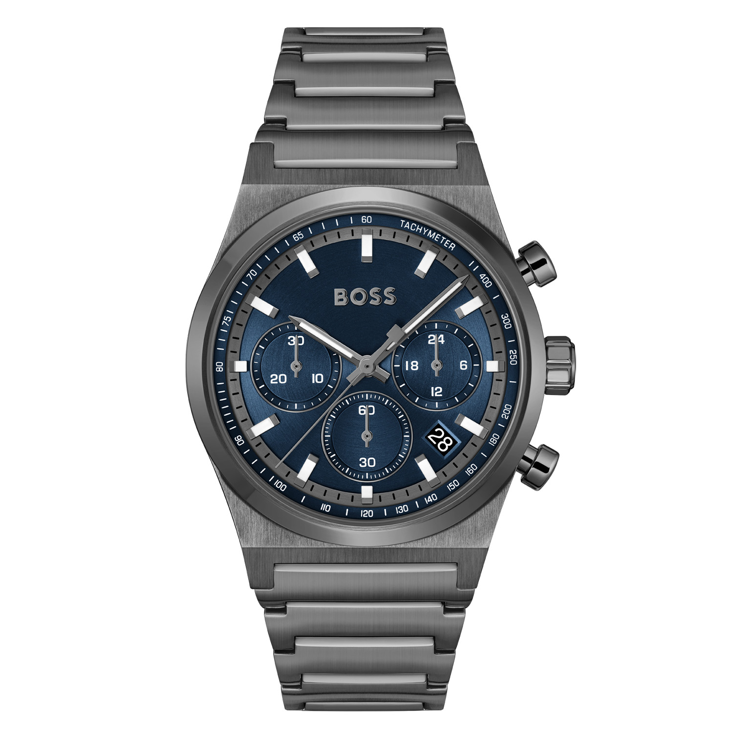 Het BOSS CANDOR CHRONO Herenhorloge HB1514223 biedt een veelzijdig ontwerp met een grijze roestvrijstalen band en een blauwe wijzerplaat. Dankzij de datumfunctie en chronograaf is het zowel stijlvol als functioneel. Het horloge is gemaakt van robuust mineraalglas en heeft een waterdichtheid van 5 ATM. Combineer met zakelijke of casual outfits voor een tijdloze look.