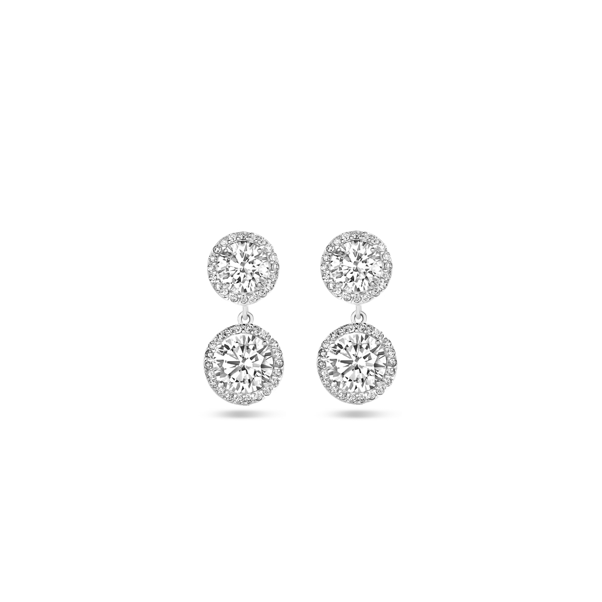 Gerhodineerd 925 zilveren oorhangers uitgevoerd met zirkonia. De oorhangers hebben een lengte van 20mm.
