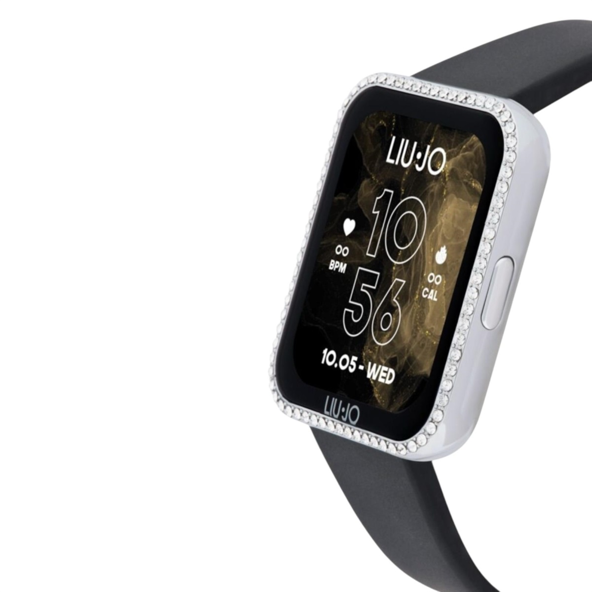 De Liu Jo Smartwatch Mini Slim Luxury SWLJ163 is een smartwatch die moderne functies combineert met een elegante en luxe uitstraling. De zwarte siliconen band geeft het horloge een tijdloze stijl, terwijl de zilveren lunette versierd met fonkelende strass-steentjes een verfijnde touch toevoegt. Het volledige touchscreen zorgt voor een duidelijke weergave van de tijd en andere functies. Het horloge is uitgerust met slimme functies zoals hartslagmeting,