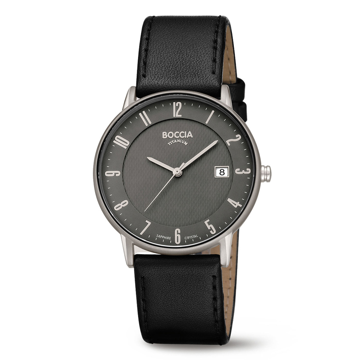 Boccia Titanium 3607-05 Heren Titanium
Dit herenhorloge van Boccia heeft een nette uitstraling. De 3607-05 heeft een ronde titanium horlogekast met een tweedelige grijze structuur wijzerplaat met datum en duidelijke uursaanduiding. Aan de titanium kast zit een zwarte lerenband met een gespsluiting. Het horloge heeft een doorsnee van 40mm, een saffierglas en is 5ATM. Of je nu klassiek of chique gekleed gaat, dit horloge past bij elke outfit en iedere gelegenheid!

HET MERK
Boccia Titanium is het titanium merk van Nederland, dat zijn oorsprong in Duitsland vindt en is opgericht in het jaar 1992. Ontwikkeld door internationale ontwerpers. Alle titanium componenten van de BOCCIA TITANIUM collectie zijn gemaakt van 99,7% puur titanium; het bijzondere materiaal. Het is licht in gewicht, neemt de temperatuur van de huid aan en is zeer huidvriendelijk. Bovendien is het corrosie- en temperatuurbestendig.

SPECIFICATIES
- Saffierglas
- Ronde titanium horlogekast, Ø 40mm
- Zwarte lerenband
- Grijze wijzerplaat 
- 5ATM