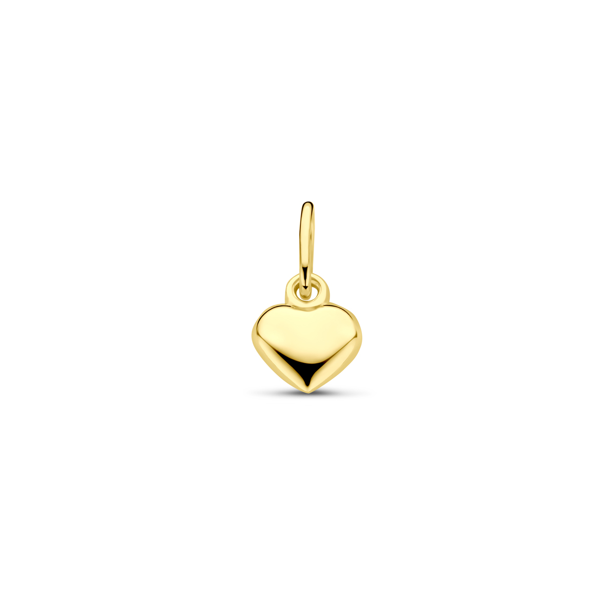 Geelgouden hanger met een hart uitgevoerd met een stevig hangoog. De hanger is ook verkrijgbaar in het wigoud.