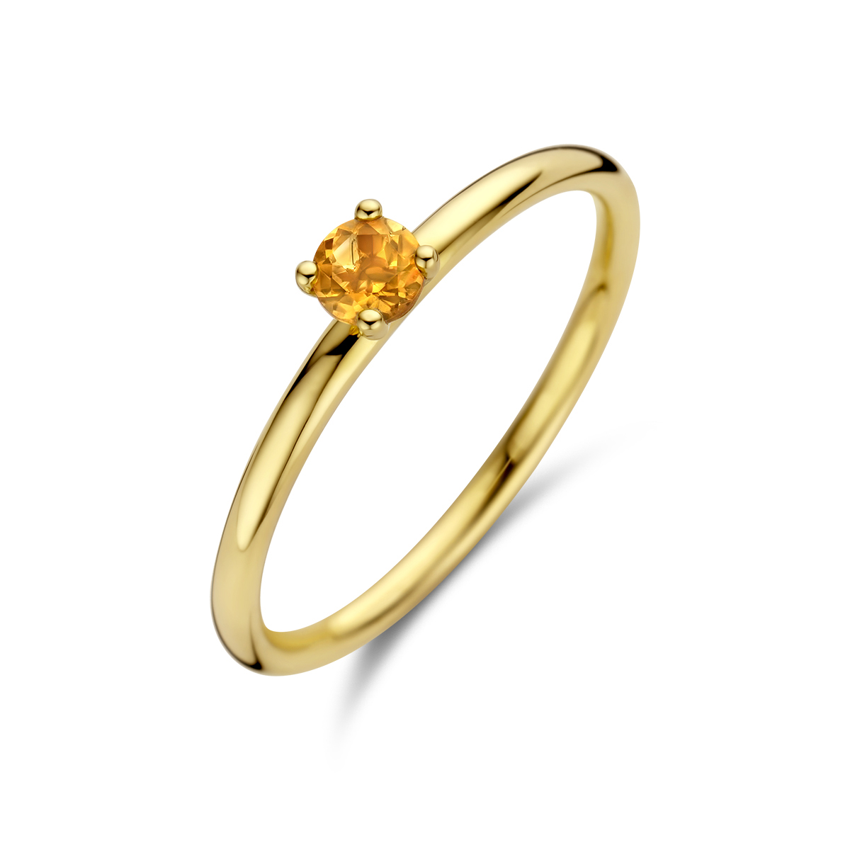 14k Geelgouden ring uitgevoerd met citrien. De ring heeft een breedte van 3.5mm.