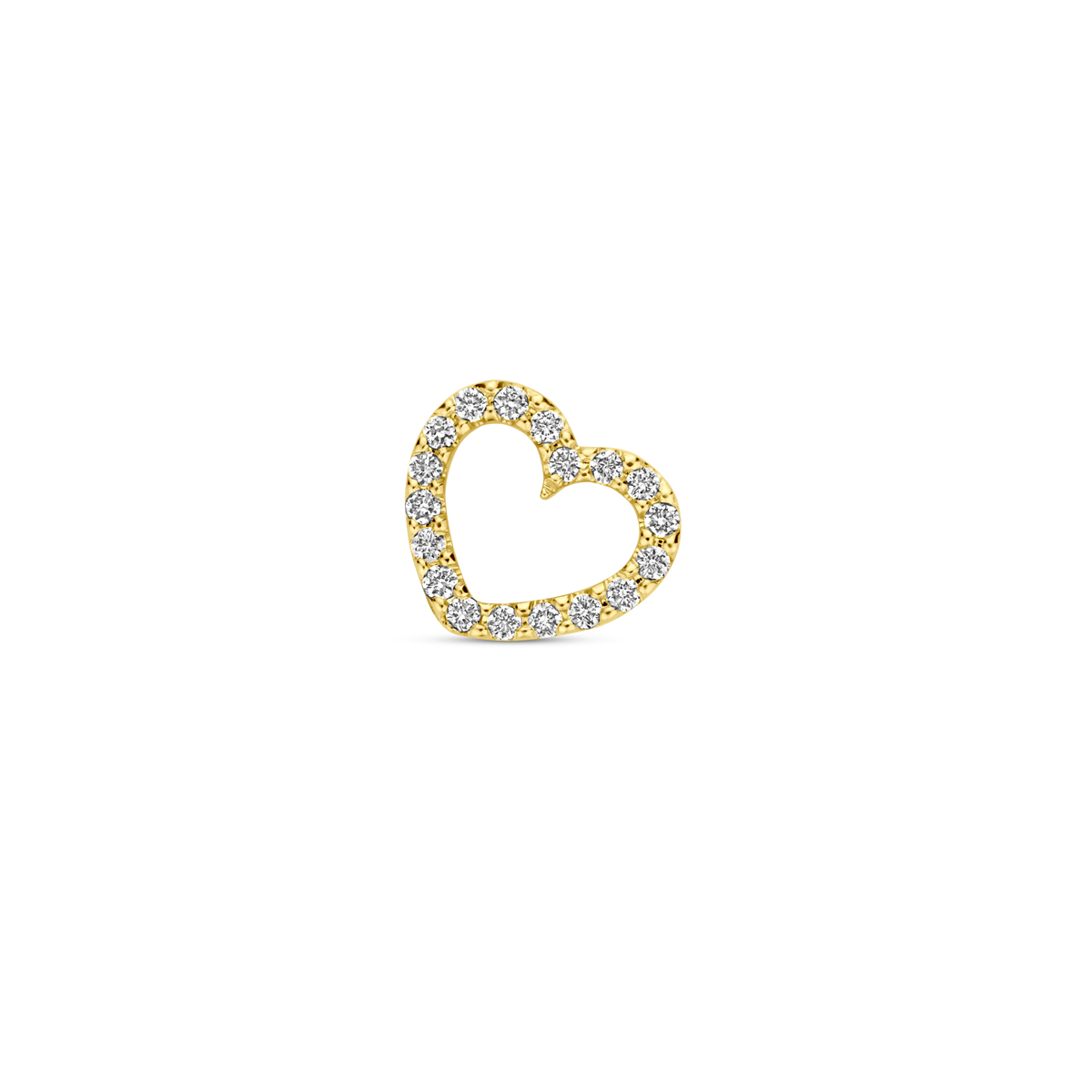 14k Geelgouden hartjes hanger uitgevoerd met een hartje en diamant. De hanger heeft een totale hoogte van 6.5 mm. Het totale diamantgewicht is 0.05ct.