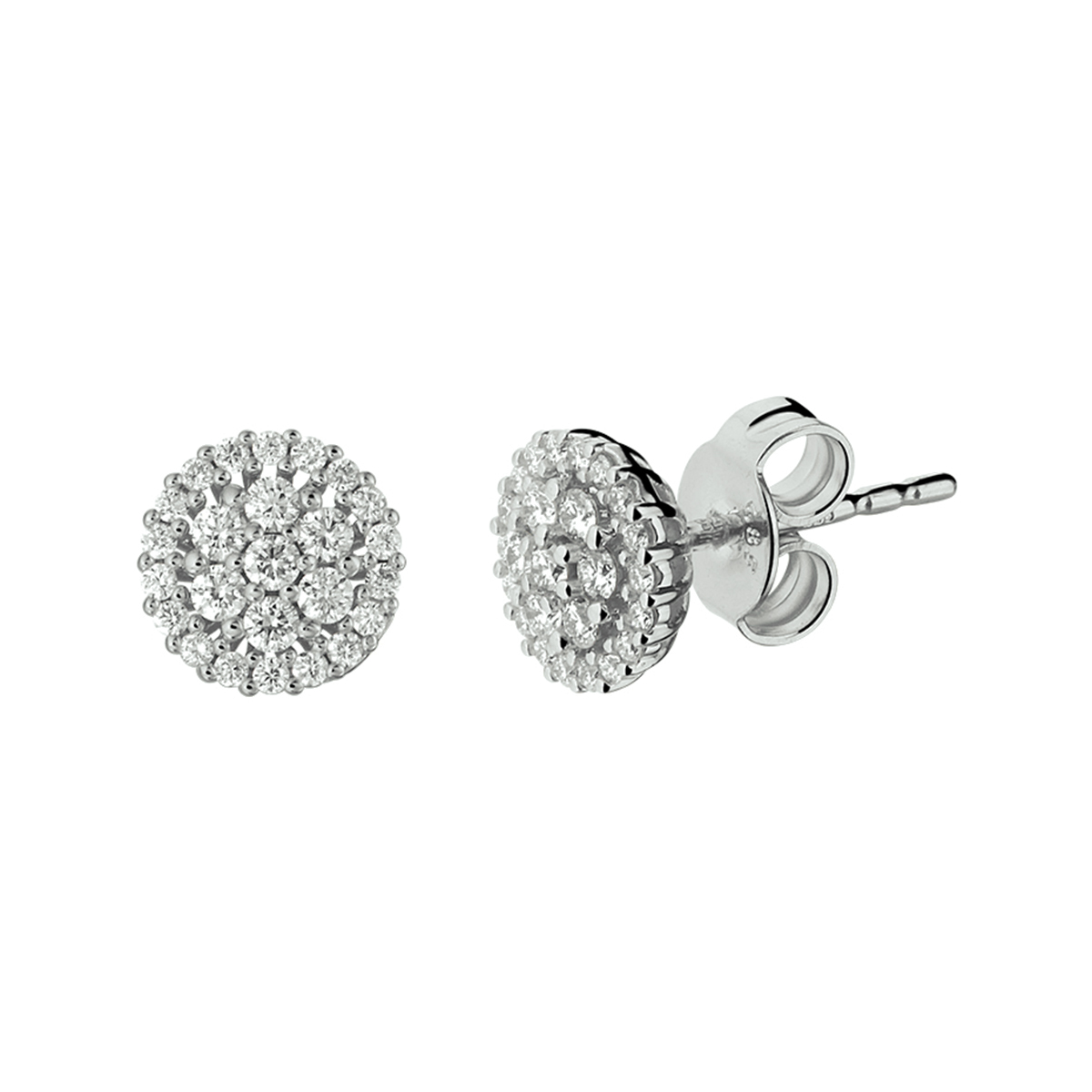 14k Witgouden oorknoppen met een diameter van 7.2mm. De oorknoppen zijn uitgevoerd met schitterende briljant geslepen diamanten.