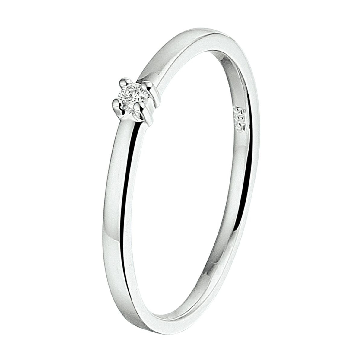 14k Witgouden ring uitgevoerd met een schitterende diamant. De ring heeft een breedte van 2mm.