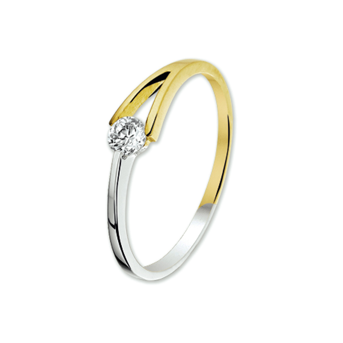 ring zirkonia 14K bicolor goud geel/wit