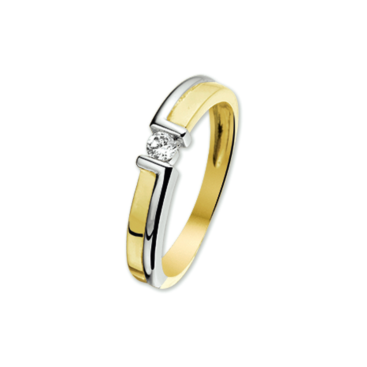 ring zirkonia 14K bicolor goud geel/wit