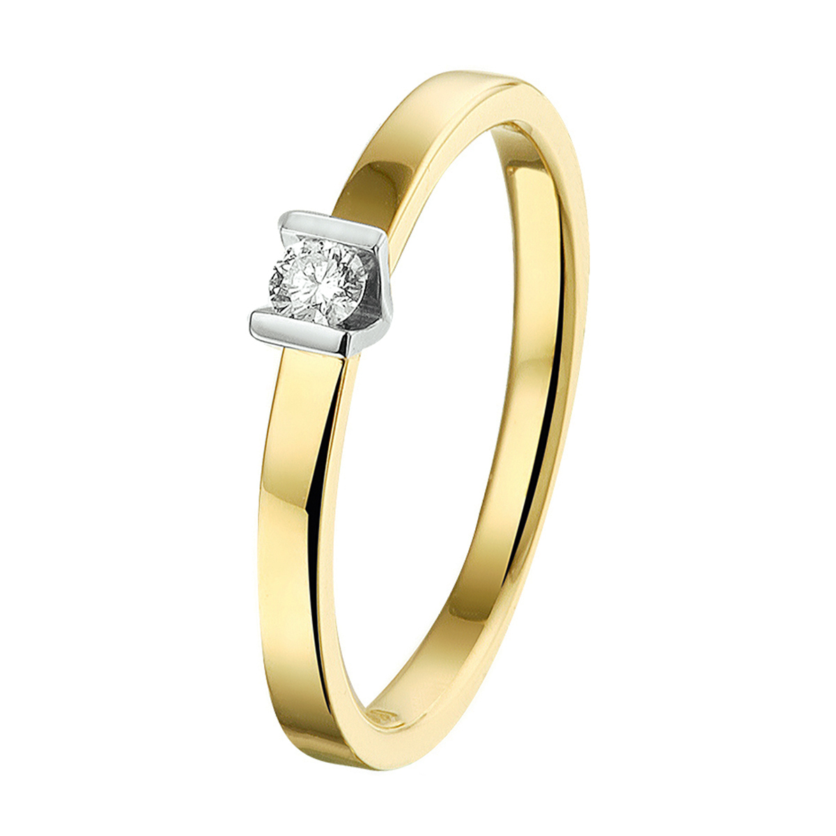 ring diamant 0.075ct h si 14K bicolor goud geel/wit