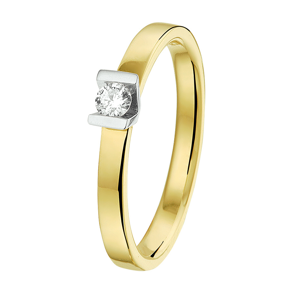 ring diamant 0.10ct h si 14K bicolor goud geel/wit