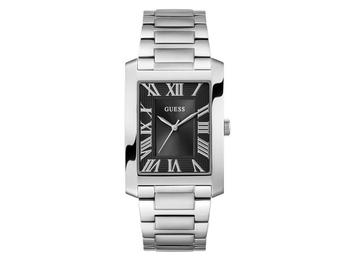 Guess horloge met stalen band, rechthoek staal/zwart romein
