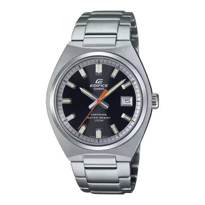 EFB-109D-1AVEF. Casio Edifice horloge. Analoog. Stalen band en kast. Zwarte wijzerplaat met saffier glas. 