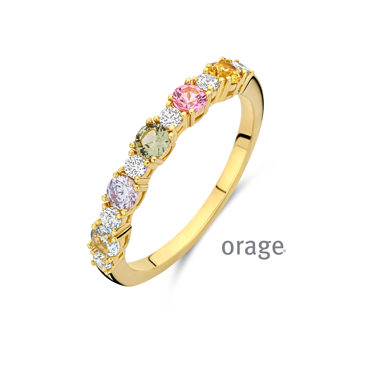 Vergulde ring met kleursteentjes