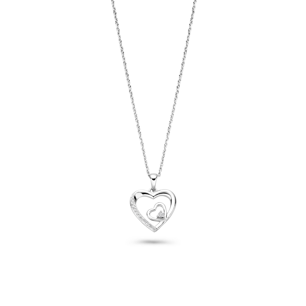 zilveren RdL collier, 2 hartjes in elkaar+cz
