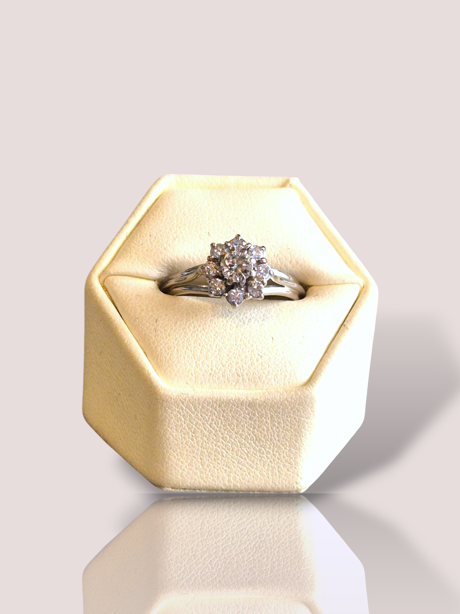Deze prachtige vintage 18k witgouden entourage ring is voorzien van een schitterende diamant omringt met meerdere diamanten. De ring is tijdloos en elegant, perfect voor dagelijks gebruik of bij speciale gelegenheden. Draag hem alleen of stapel hem met andere ringen voor een trendy look. Een echte eyecatcher voor de liefhebbers van vintage sieraden! Koop nu en straal met deze unieke ring.