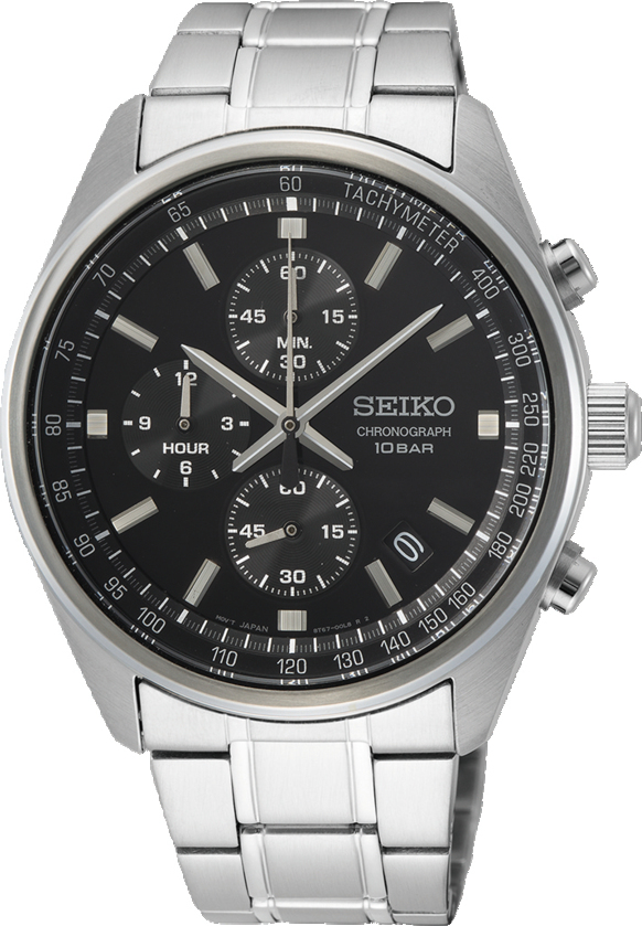 Dit herenhorloge is van het merk Seiko. Het is een chronograaf horloge gemaakt van staal. De diameter van de kast is 45.2 mm en de kast is 14 mm dik.
De verdere specificaties van het horloge zijn als volgt:
Glassoort: hardlex mineraal glas
Bandbreedte: 20
Kastmateriaal: staal
Waterdichtheid: 10 ATM
Techniek: quartz