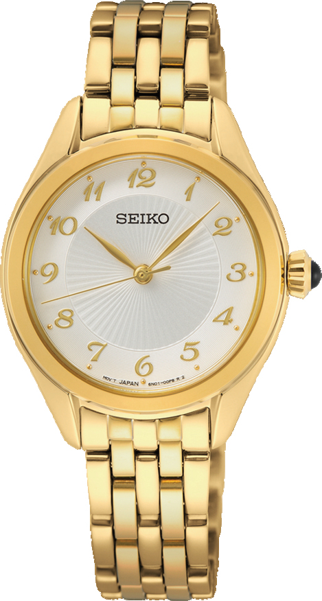 Dit dameshorloge is van het merk Seiko. Het is een analoog horloge gemaakt van staal. De diameter van de kast is 29 mm en de kast is 7 mm dik.
De verdere specificaties van het horloge zijn als volgt:
Glassoort: hardlex mineraal glas
Bandbreedte: 12
Kastmateriaal: staal
Waterdichtheid: 5 ATM
Techniek: quartz