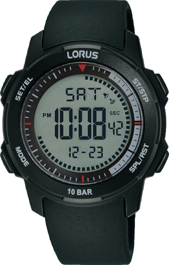 Dit is een herenhorloge van het merk Lorus. Het is een digitaal horloge gemaakt van kunststof. De diameter van de kast is 40 mm en de kast is 15 mm dik.
De verdere specificaties van het horloge zijn als volgt:
Kastvorm: rond
Kastkleur: zwart
Kastmateriaal: kunststof
Bandbreedte: 18 mm
Bandlengte: 250 mm
Sluiting: gesp
Wijzerplaatkleur: grijs
Glassoort: acryl glas
Waterdichtheid: 10 ATM
Techniek: quartz