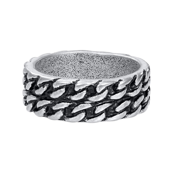 De iXXXi Men single ring Peugeot is gemaakt van stainless steel en is voorzien van een mat zilverkleurige plating. De solitaire ring is een brede ring met een gevlochten design rondom de gehele ring.