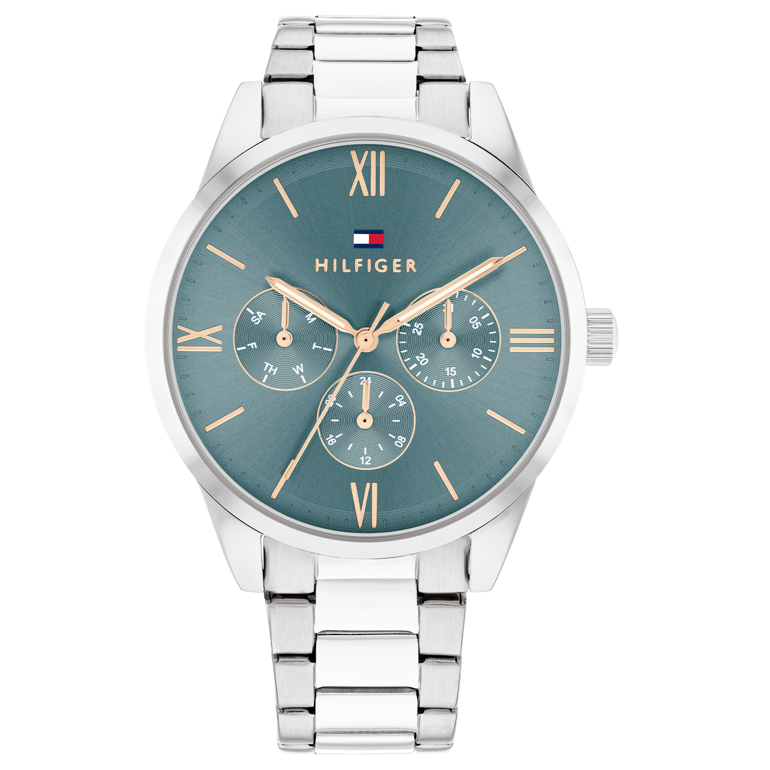 Tommy Hilfiger TH1782745 Horloge Dames Staal Zilverkleurig 38mm
Dit specifieke horloge van Tommy Hilfiger uit de Camille serie met artikelnr: TH1782745 is een luxe horloge die zeker niet in je collectie mag ontbreken. Het stalen dameshorloge heeft een ronde zilverkleurige kast met een gladde bezel. Het horloge heeft een blauwe wijzerplaat met uren die worden weergegeven met romeinse cijfers. Verder is het horloge multifunctioneel, heeft het dag,-datum en 24-uursaanduiding in een gouden kleur. Het horloge heeft een zilverkleurige verstelbare schakelband, een mineraalglas, een doorsnee van 38mm en is 3ATM.  

Het merk:
Sinds de lancering van het merk in 1985 is Tommy Hilfiger wereldwijd bekend geworden als pionier van de klassieke Amerikaanse coole stijl. Geïnspireerd door de iconische popcultuur en het Amerikaanse erfgoed. De dames en herencollectie van dit seizoen bestaan uit minimalistische silhouetten en rustieke lederen details. De herenhorlogecollectie biedt iconische uurwerken met roestvrijstalen, lederen en siliconen banden.

Specificaties:
- Mineraalglas
- Ronde kast 38mm
- Zilverkleurige horlogekast
- Blauwe wijzerplaat
- Zilverkleurige schakelband
- Multifunctioneel
- 3ATM