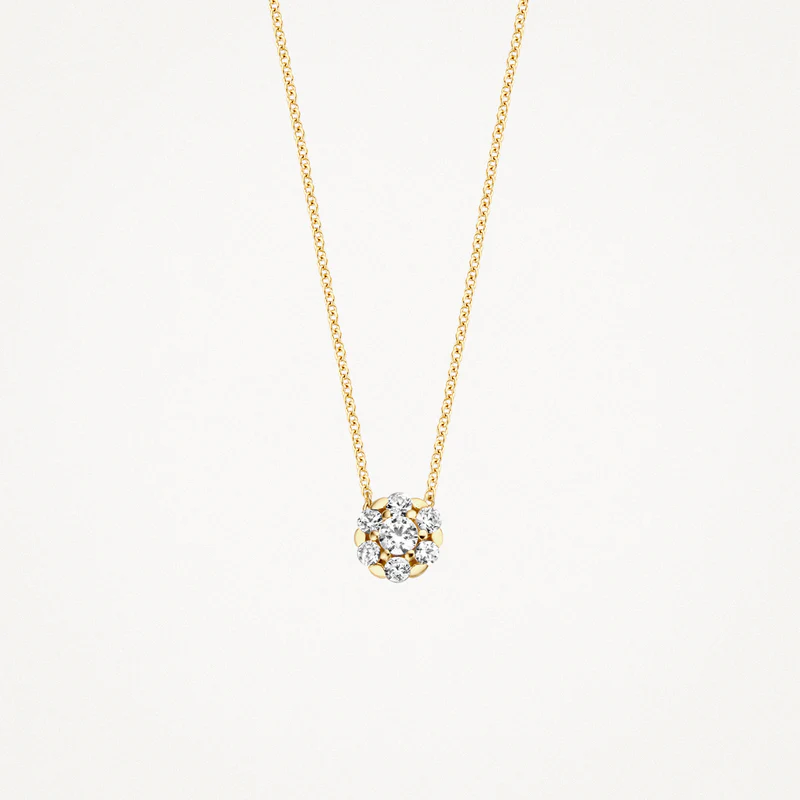 De combinatie van geelgoud en zirkonia maakt dit collier tot een zeer elegant geheel. De stijlvolle elegantie van witgoud in combinatie met glanzende zirkonia’s komt prachtig tot zijn recht in dit 14 karaat witgouden collier. De fijne schakels van de 42 cm lange ketting zorgen ervoor dat de hanger met 7 diamantgeslepen zirkonia’s het stralende middelpunt rond de hals vormen. De ketting sluit met een witgouden veerring