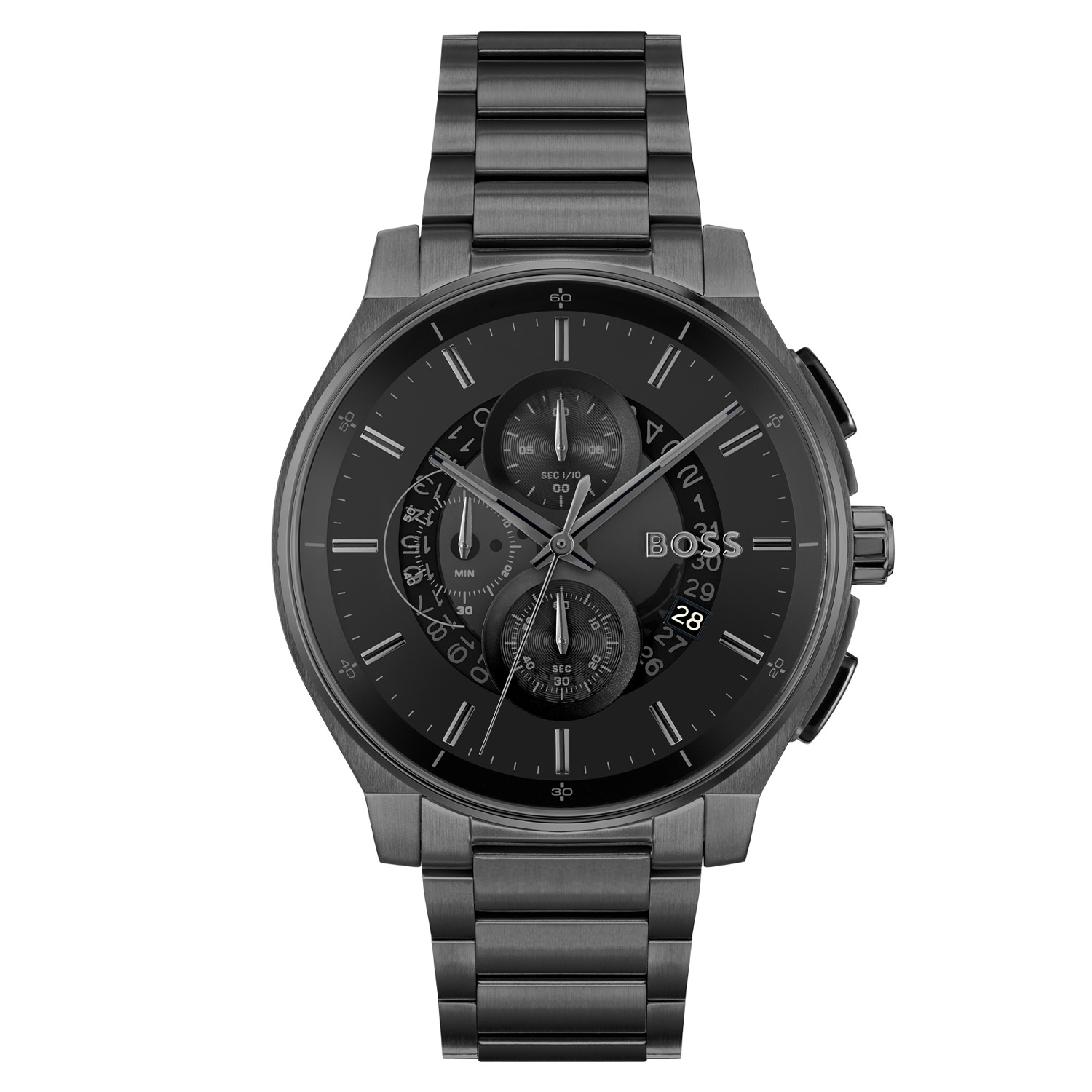 BOSS HB1514192 PEAK 2.0 Herenhorloge Chrono 44mm 
Dit BOSS horloge uit de PEAK 2.0 serie met artikelnr: HB1514192 heeft een luxe uitstraling. Zeer geschikt voor de moderne stijlvolle man van nu. Het herenhorloge valt op door zijn zwarte stalen horlogekast met een gladde bezel en een zwarte sunray wijzerplaat met een chronograaf en datum. Opvallend zijn de wijzers die met grijs zijn ingelegd. Aan de kast zit een mat glanzende zwarte schakelband met vouwsluiting. Het horloge heeft een doorsnee van 44mm met een mineraalglas en is 5ATM. 

HET MERK:
HUGO BOSS is afgestemd op levensstijlen waar het gaat om kwaliteit en precisie. Het wereldwijde fashionlabel is verdeeld in twee merken: BOSS en HUGO. Het merk BOSS biedt geavanceerde, moderne horloges gericht op kwaliteit en design om een onberispelijke look te creëren – of het nu zakelijk, casual of sportief is. De horloge collectie van BOSS is perfect afgestemd op levensstijlen waar het gaat om kwaliteit en precisie. BOSS is op maat gemaakt in een onberispelijke stijl.

Blijf stijlvol bij de tijd. Voor de BOSS-vrouw is stijl het handelsmerk en draait alles om
details. Breng uw look naar een hoger niveau met onze nieuwe en kenmerkende horlogecollectie.

SPECIFICATIES:
- Mineraalglas
- Ronde kastvorm, Ø 44mm
- Stalen horlogekast
- Zwarte wijzerplaat
- Stalen schakelband
- Chronograaf
- 5ATM