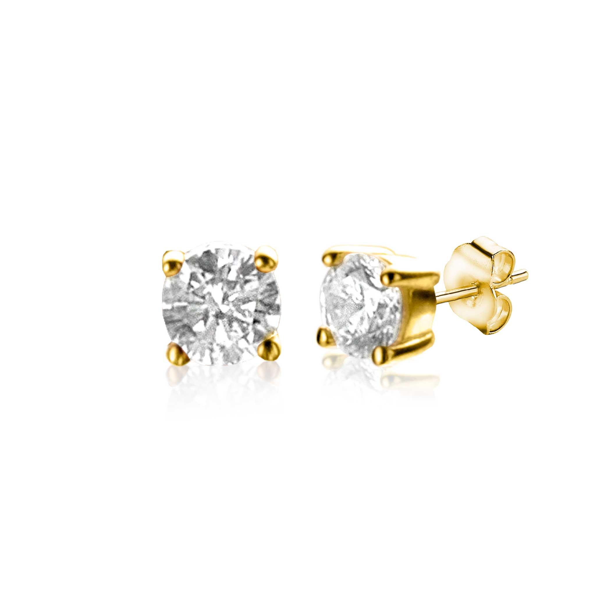 ZINZI Gold 14 karaat gouden oorknoppen 3mm met ronde witte zirconia in chaton zetting. Vervaardigd van geheel 14 karaat goud (585).