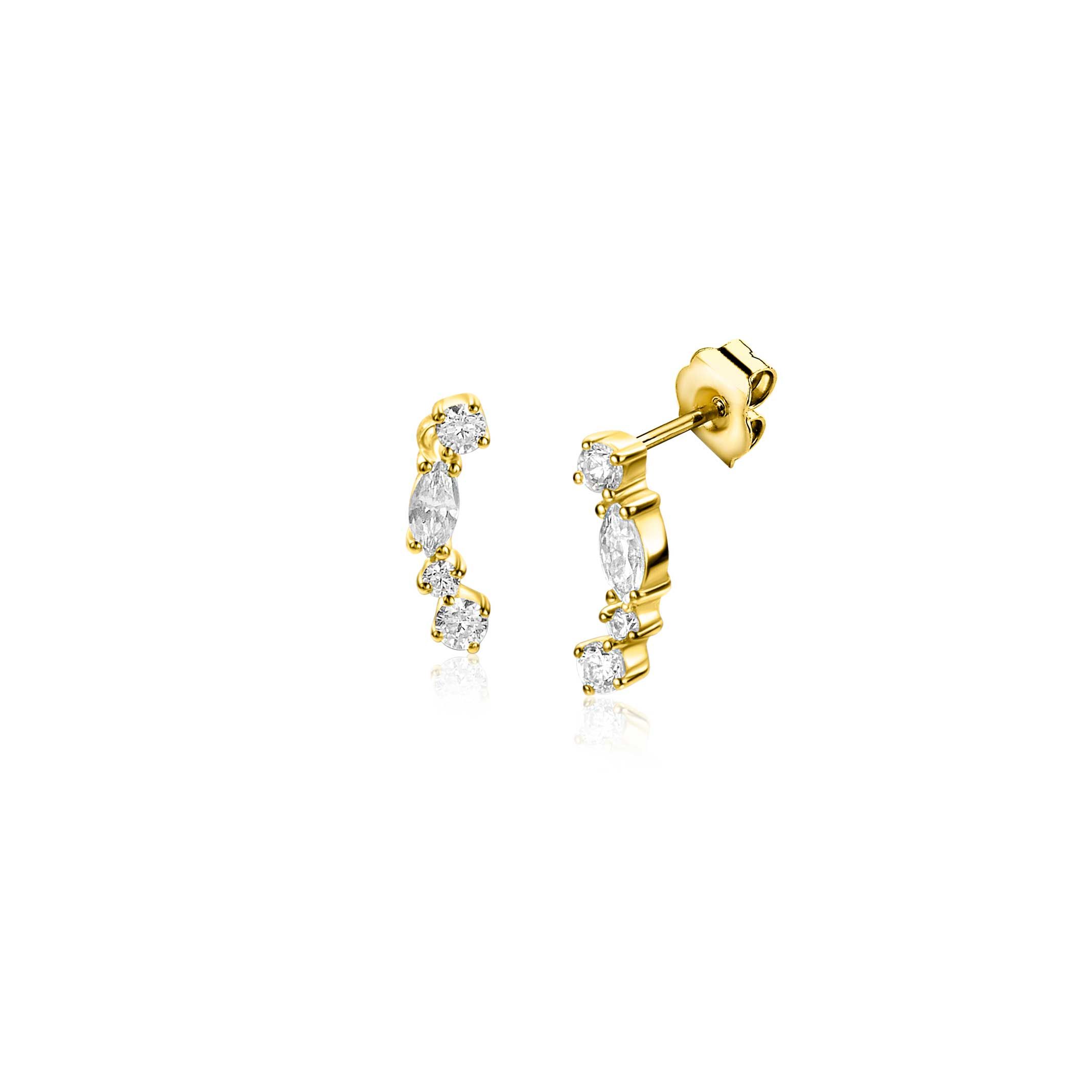 ZINZI Gold 14 karaat gouden oorstekers met trendy open ronde vormen 9mm en klein staafje op het oor. Vervaardigd van geheel 14 karaat goud (585).