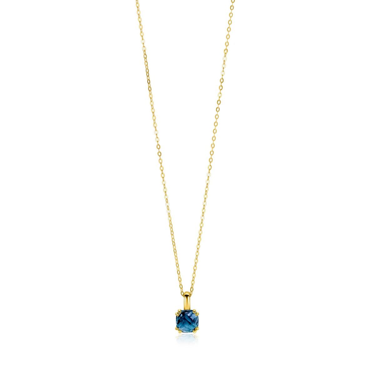 ZINZI Gold 14 karaat gouden ketting inclusief chique hanger met vierpootszetting, bezet met Londen topaas. De lengte van de ketting is te variëren tussen de 40cm en 43cm. Combineer de ketting met de bijpassende ring en oorsieraden voor een chique look. Vervaardigd van geheel 14 karaat goud (585).