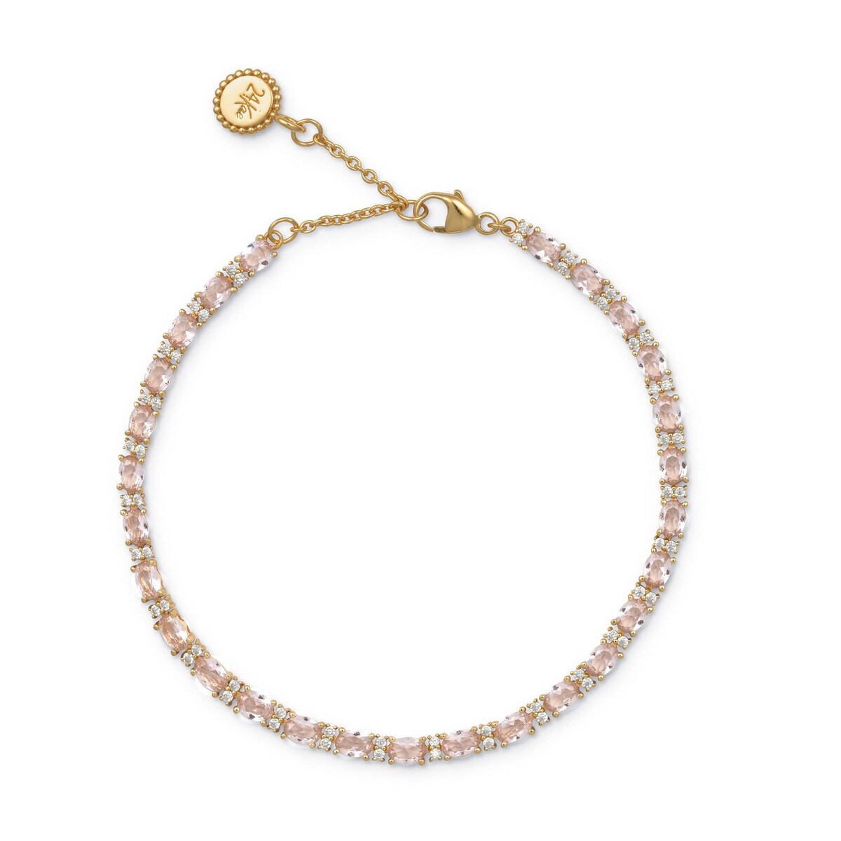 zilveren 24Kae armband, verguld+ roze/wit zirconias