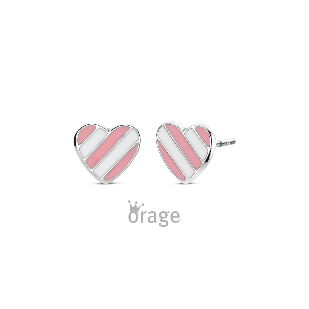 Zilveren oorstekers met hartje roze/wit