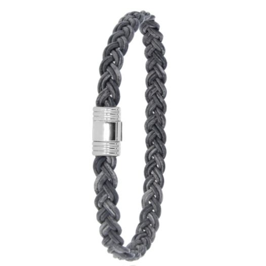 Een armband Albanu leren blauwgrijs 8mm breed en een stalen slot
